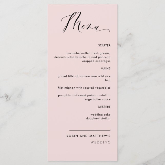 Menu Casamento/Recepção de Rosa de Dusty Elegante (Frente)