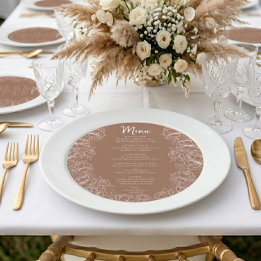 Menu Casamento Redondo Floral Moderno Mousse Mocha Boho