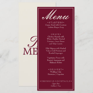 Menu Casamento Retro Burgundy Marrom Antigo Chique