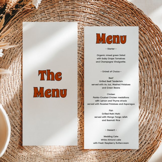 Menu Casamento Retro Groovy Laranja Queimada (Criador carregado)
