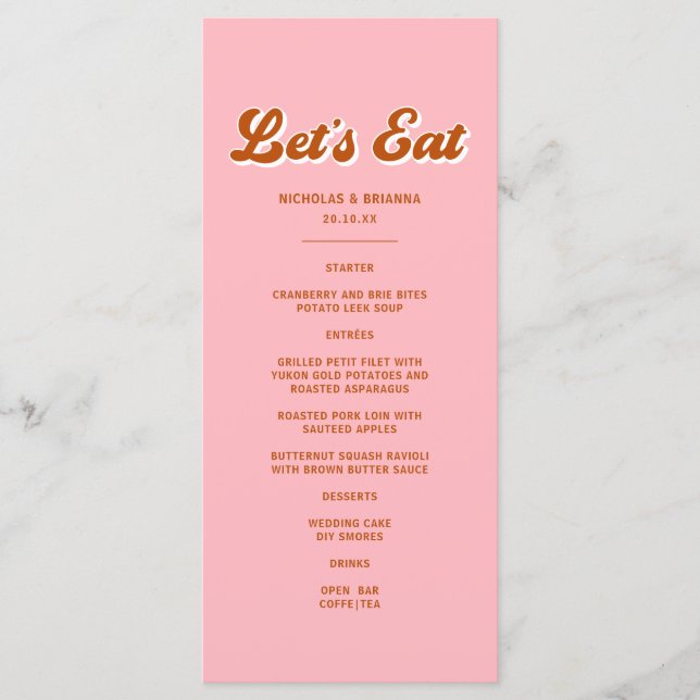 Menu Casamento Retro Groovy Rosa e Vermelho (Frente)