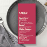 Menu Casamento Retro Groovy Viva Magenta, de 70 anos<br><div class="desc">Comemore em estilo com os cartões de cardápio de casamento retrô dos anos 70. Esta design é fácil de personalizar com a sua redação de eventos especiais e os seus convidados ficarão entusiasmados quando virem estes menus fabulosos. Itens correspondentes podem ser encontrados na coleção.</div>