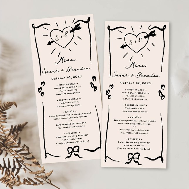 Menu Casamento Retro Negro Desenhado à Mão Elegante (Criador carregado)