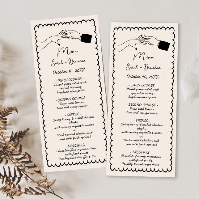 Menu Casamento Retro Negro Desenhado à Mão Elegante (Criador carregado)