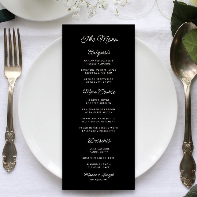 Menu Casamento Retro Preto e Marfim (Retro black and ivory wedding menu adds vintage charm and elegance to every table.)