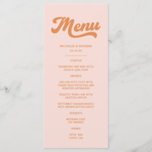 Menu Casamento Retro Rosa Laranja Vintage 