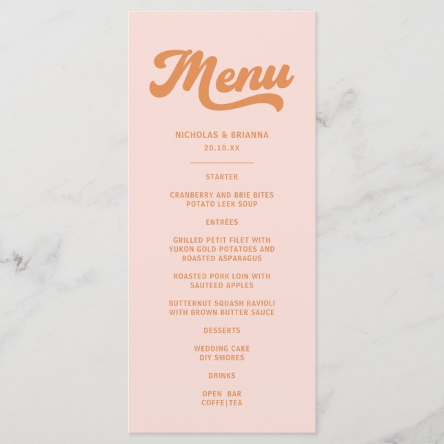 Menu Casamento Retro Rosa Laranja Vintage  (Frente)