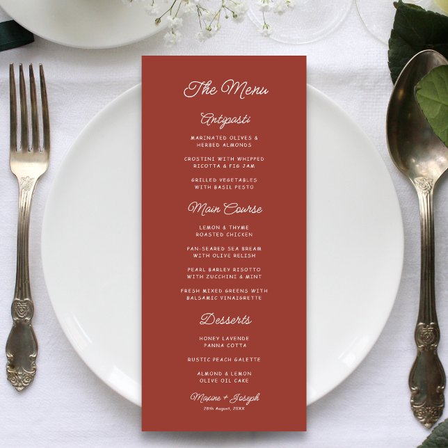Menu Casamento Retro Vermelho e Branco (Retro red and white wedding menu creates a nostalgic feel for your reception tables.)