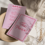 Menu Casamento Retroativo Imporal Moderno Manuscrito<br><div class="desc">Um único menu de janto de casamento rosa e vermelho,  verde-horda,  escrito à mão. Que apresenta o design de modelo chic do fundo cor-de-rosa boho vintage e o layout de texto impresso vermelho magenta. Perfeito e compatível com toda a suíte.</div>