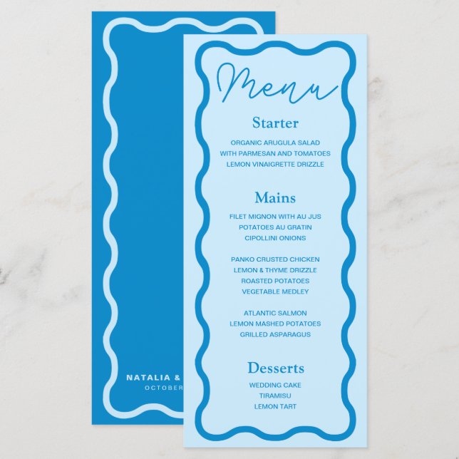 Menu Casamento retroativo por onda azul (Frente/Verso)