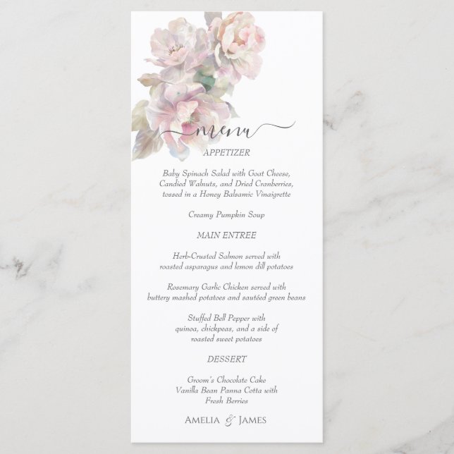 Menu Casamento Romântico Blush Peony Floral (Frente)