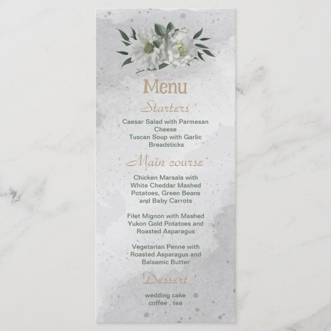 Menu casamento romântico de flores brancas (Frente)