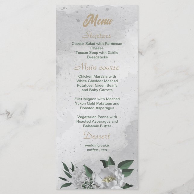 Menu casamento romântico de flores brancas (Frente)