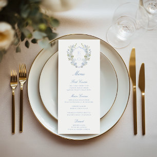 Menu Casamento Romântico do Monograma de Vintagem Azul 