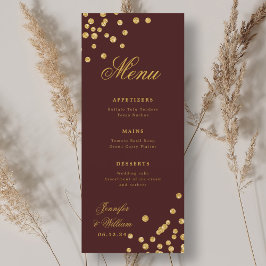 Menu Casamento Romântico Elegante Confetti Dourado Burg
