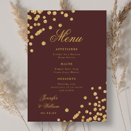 Menu Casamento Romântico Elegante Confetti Dourado Burg