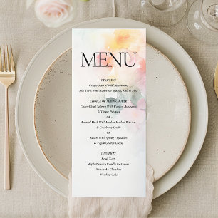 Menu Casamento Romântico Elegante de Aquarela Floral