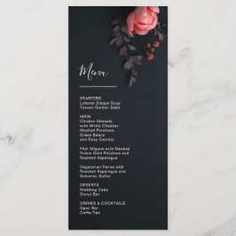 Menu Casamento Romântico Escuro com Flores 3D Rosa