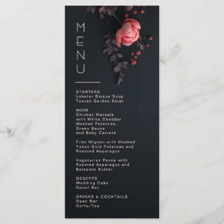Menu Casamento Romântico Escuro com Flores 3D Rosa