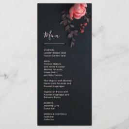 Menu Casamento Romântico Escuro com Flores 3D Rosa
