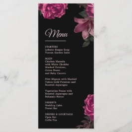 Menu Casamento Romântico Escuro com Rosas Desenhadas à 