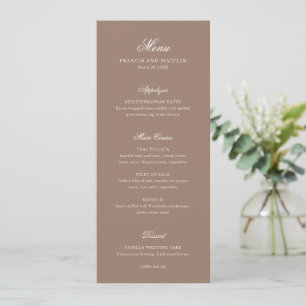 Menu Casamento Romântico Marrom Elegante