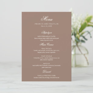 Menu Casamento Romântico Marrom Elegante