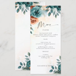 Menu Casamento Romântico Outonal Azul Turquesa Laranja