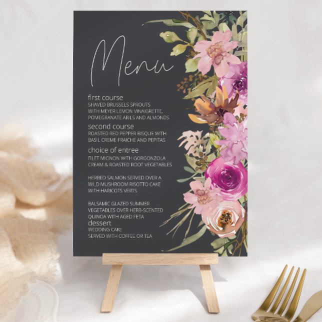 Menu Casamento Romântico Púrpura Roxo-Rosa Dusty (Criador carregado)