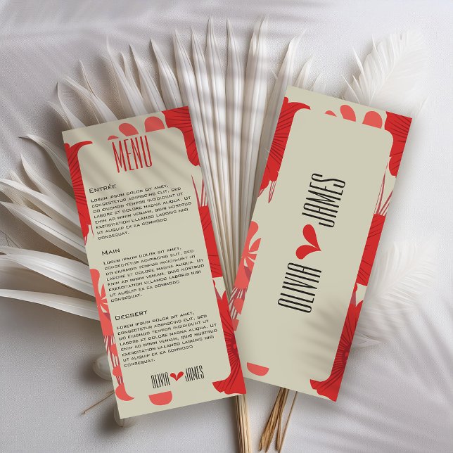 Menu Casamento Romântico Vermelho Floral (Criador carregado)