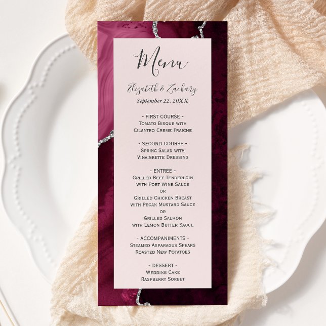 Menu Casamento Rosa Bege Ágata Prata Borgonha (Criador carregado)
