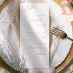 Menu Casamento Rosa e Pêssego do Chic Elegante Moderno<br><div class="desc">Aprecie seus convidados com este elegante cartão de cardápio de casamento com um na moda, limpo e simples design com detalhes florais delicados desenhados à mão em tons de rosa-pio e cor-de-pêssego. Design com tipografia elegante de blocos modernos. Capacidade de personalizar todas as seções de texto usando as caixas de...</div>