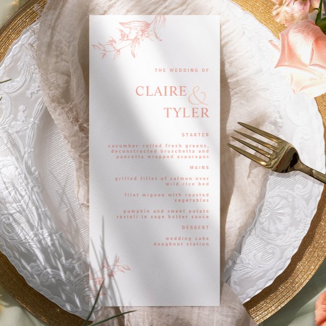 Menu Casamento Rosa e Pêssego do Chic Elegante Moderno (Criador carregado)