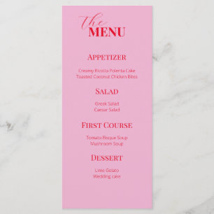 Menu Casamento rosa e vermelho delicioso