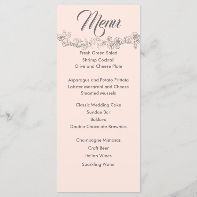 Menu Casamento Rosa Esbranquiçado e Cinza (Frente)