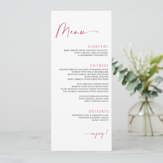 Menu Casamento Rosa Magra Moderno Minimalista (Em pé/Frente)