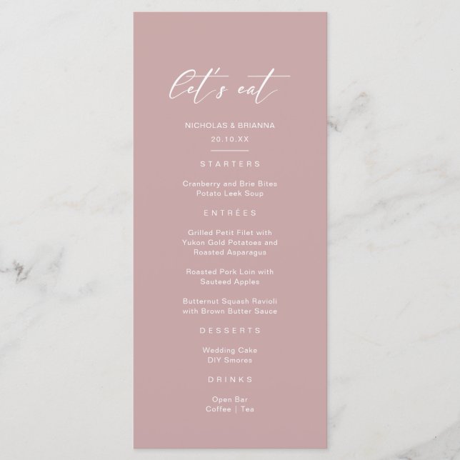 Menu Casamento Rosa Mauve Minimalista (Frente)