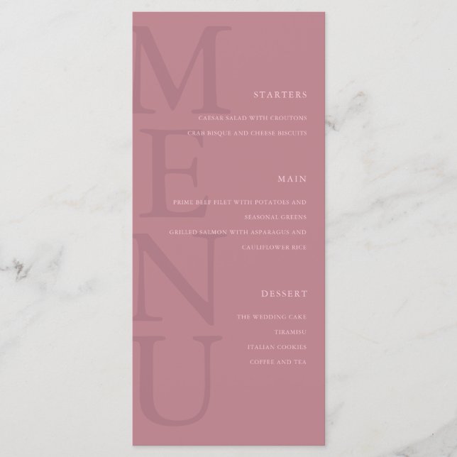 Menu Casamento Rosa Minimalista Moderno (Frente)