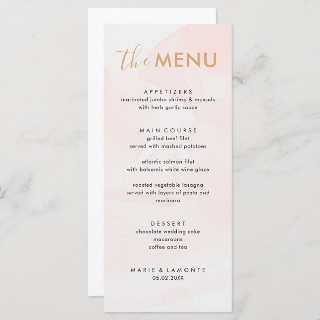 Menu Casamento Rosa Pastel Elegante (Frente/Verso)
