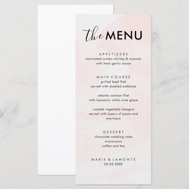 Menu Casamento Rosa Pastel Elegante (Frente/Verso)