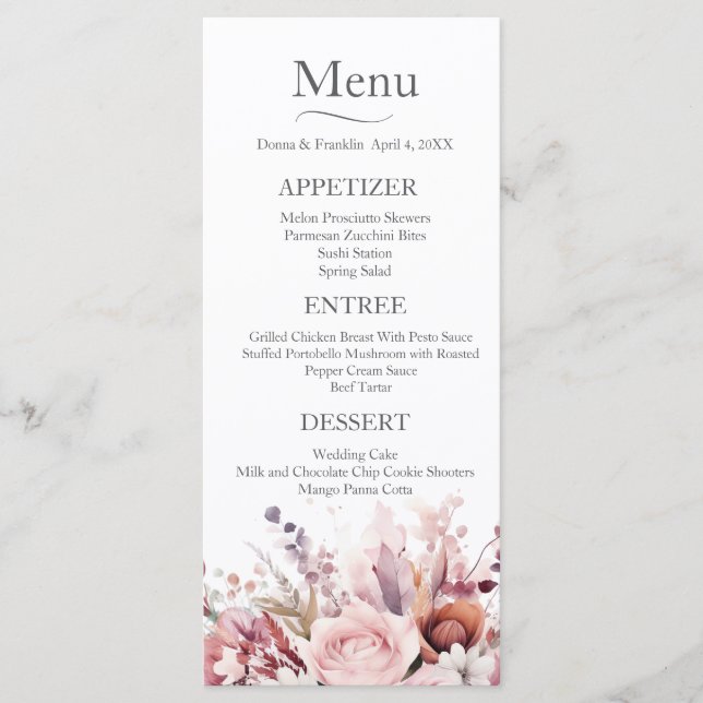 Menu Casamento Rosa-Rosa Moderno (Frente)