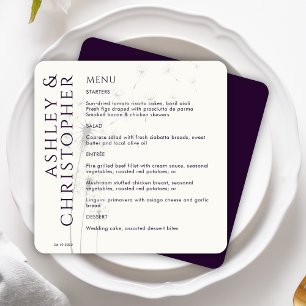 Menu Casamento Roxo Escuro de Dandelion Moderno Elegant