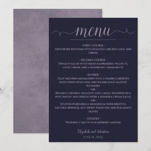 Menu Casamento Roxo Simples e Azul Marinho Elegante