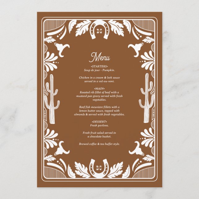 Menu Casamento Russo De Cowboy Do País Ocidental (Frente)