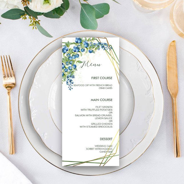 Menu Casamento Russo de Frame de Azul com Faux Gold Foi (Criador carregado)