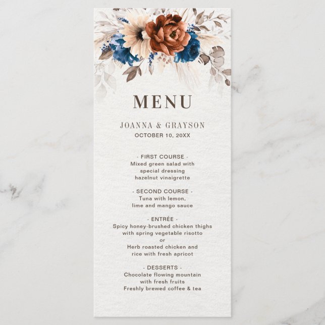 Menu Casamento Russo de Grass Marinho Terracotta Blue P (Frente)
