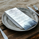 Menu Casamento Russo De Legância Da Misty Blue Pine Tre<br><div class="desc">Este menu de casamento é simples,  rústico e elegante. Ele apresenta um título de caligrafia com rico de montanha com pinheiros azuis roxos enrolado em neblina ou neblina. A parte de trás é uma cor verde da floresta marmoreada. Perfeito para uma recepção ao ar livre.</div>