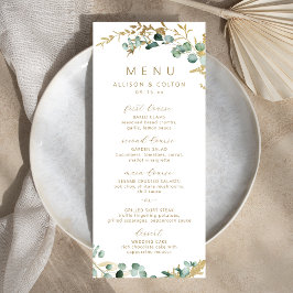 Menu Casamento russo de ouro eucalipto verde boho