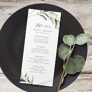 Menu Casamento Russo Geométrico Dourado do Verde Moder