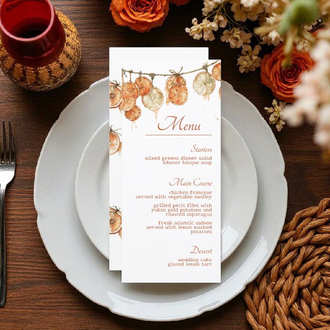 Menu Casamento Rustic Autumn Boho Seco Orange Garland (Criador carregado)